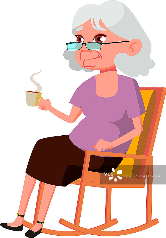 老妇人坐在摇椅上图片素材