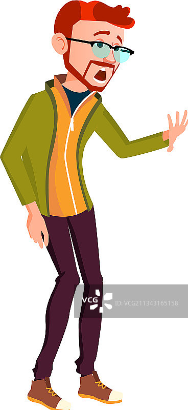 震惊的年轻男子在卡通河中看到鳄鱼图片素材