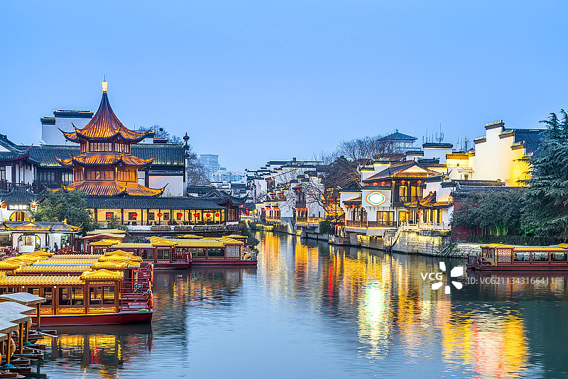 南京夫子庙前淮河风景图片素材