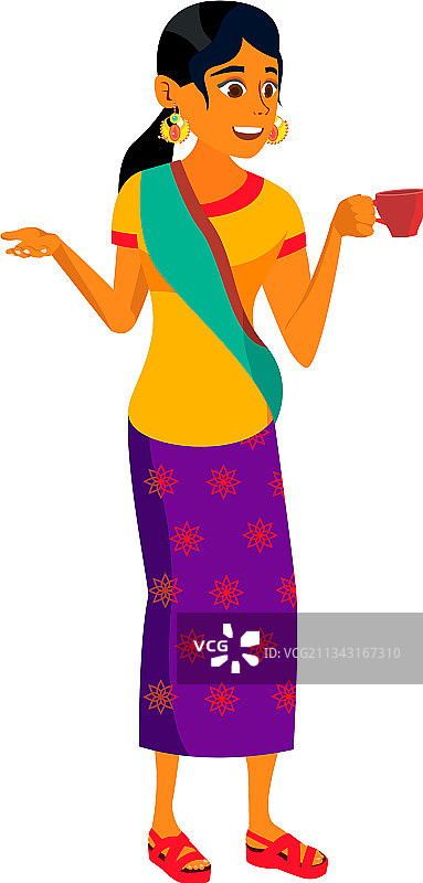 印度女人喝咖啡图片素材