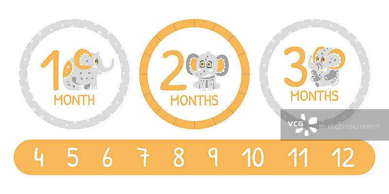 带可爱象鼻子的卡通大象月历卡片图片素材