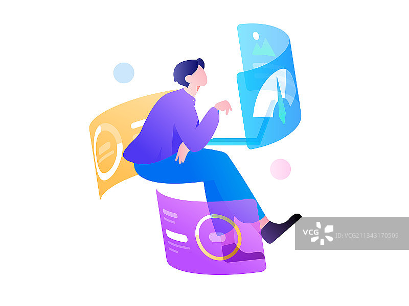 员工查看曲面屏图表扁平矢量概念运营插画图片素材