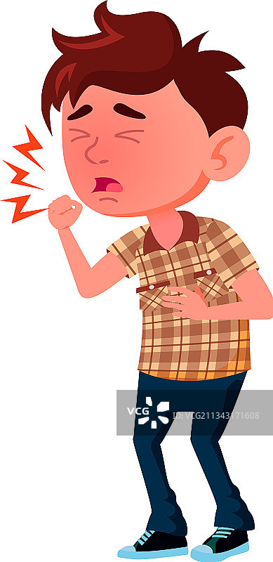 男孩咳嗽卡通插图图片素材