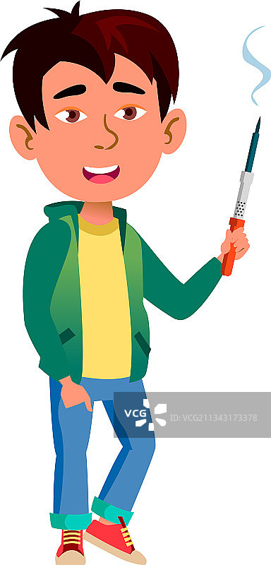 在劳动课上使用烙铁的男学生图片素材