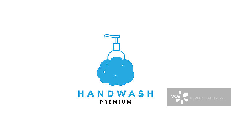带蓝色泡沫标志图标设计的洗手液图片素材