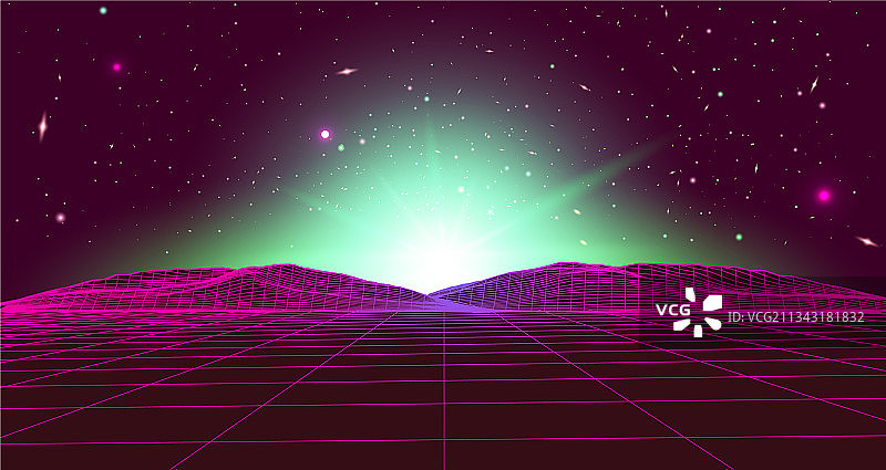 复古未来主义老式VHS风格景观1980年代图片素材