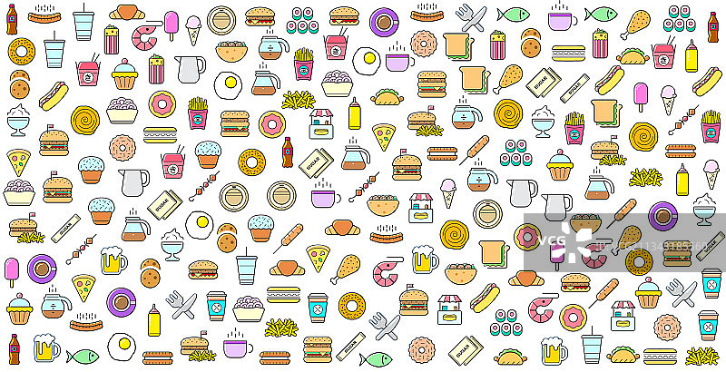 彩色快餐或街头食品套餐图片素材