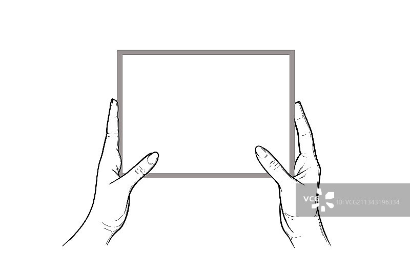 手持带有触摸屏的横向平板电脑图片素材