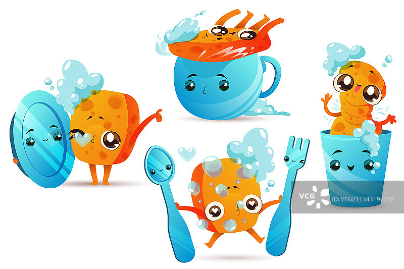 带可爱卡通吉祥物的洗碗清洁海绵图片素材