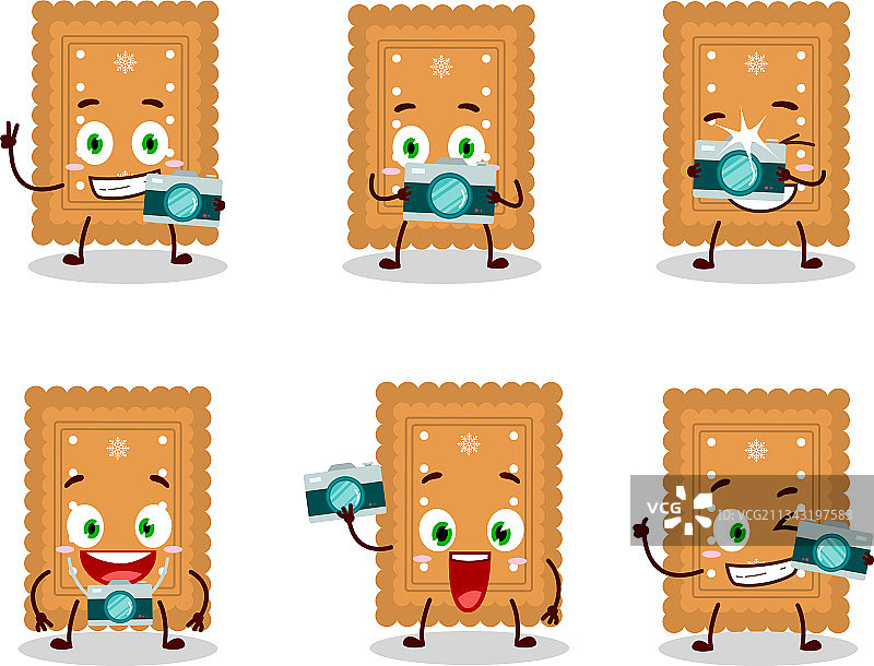 拿着圆形饼干的摄影师图片素材