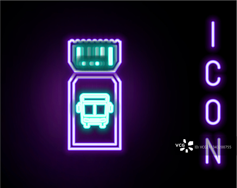 发光霓虹线公交车票图标图片素材