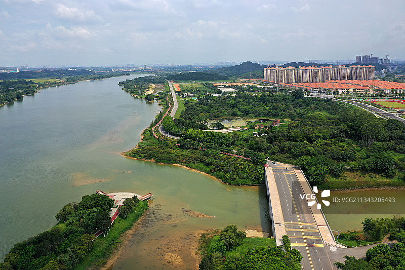 广东省广州市增城区增江画廊与鹤之洲湿地公园航拍图片素材