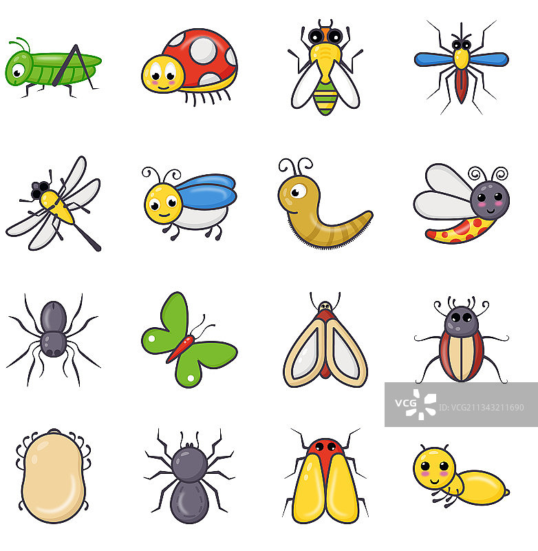 无脊椎飞行昆虫扁平图标图片素材