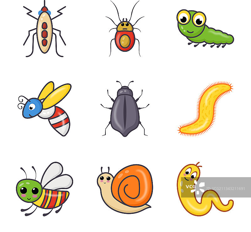 螨虫与甲虫扁平风格图标图片素材