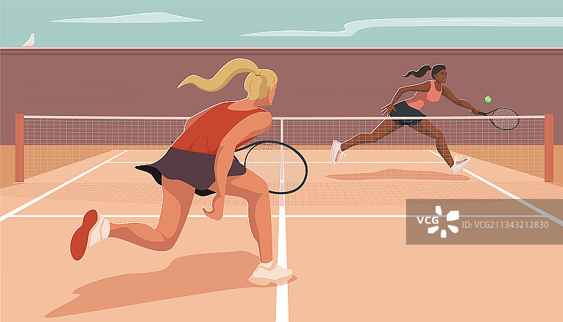 女网球运动员跑去击球图片素材