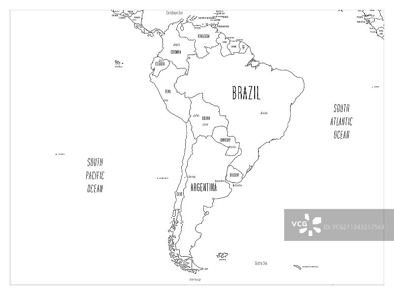 手绘卡通风格南美洲地图图片素材