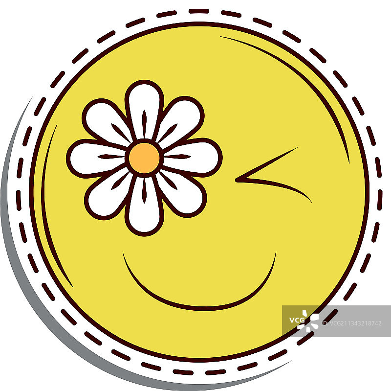 带花朵的可爱笑脸徽章图片素材