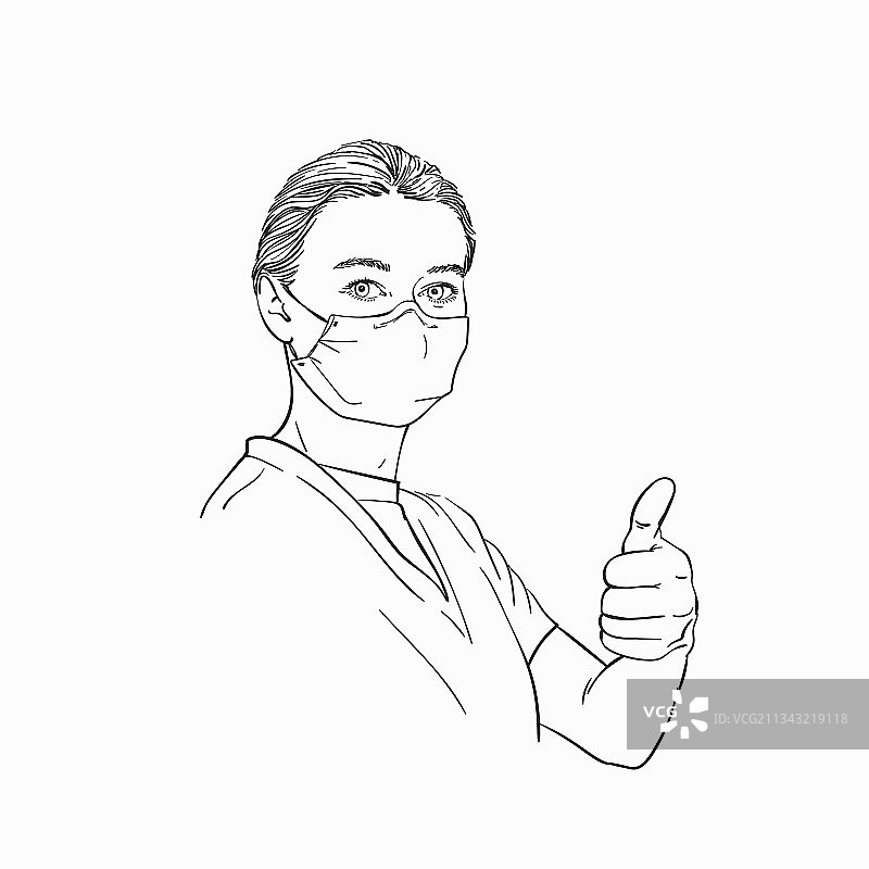 戴医用口罩的女人素描图片素材