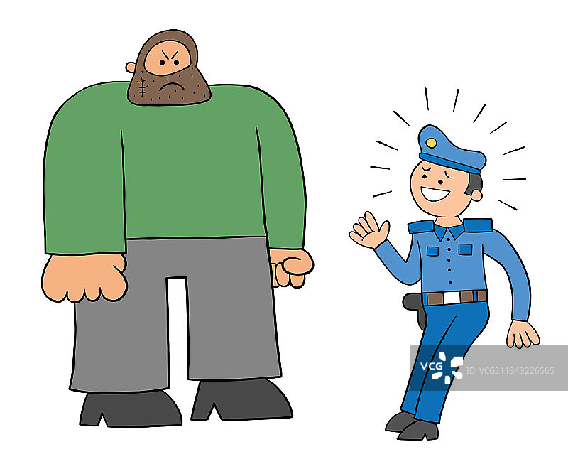 卡通警察害怕大块头男人图片素材