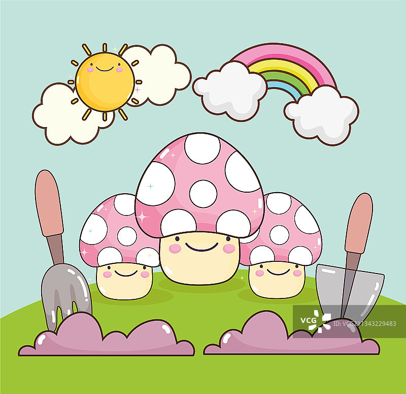 花园里的可爱蘑菇铲图片素材