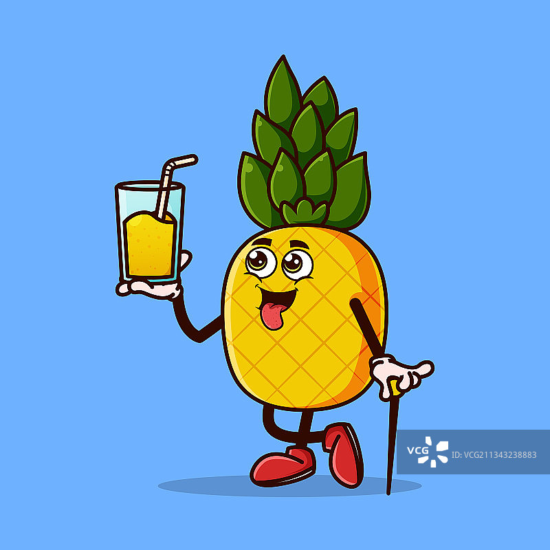 可爱的菠萝角色与菠萝汁图片素材