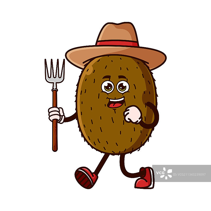 可爱的猕猴桃农民与干草叉图片素材