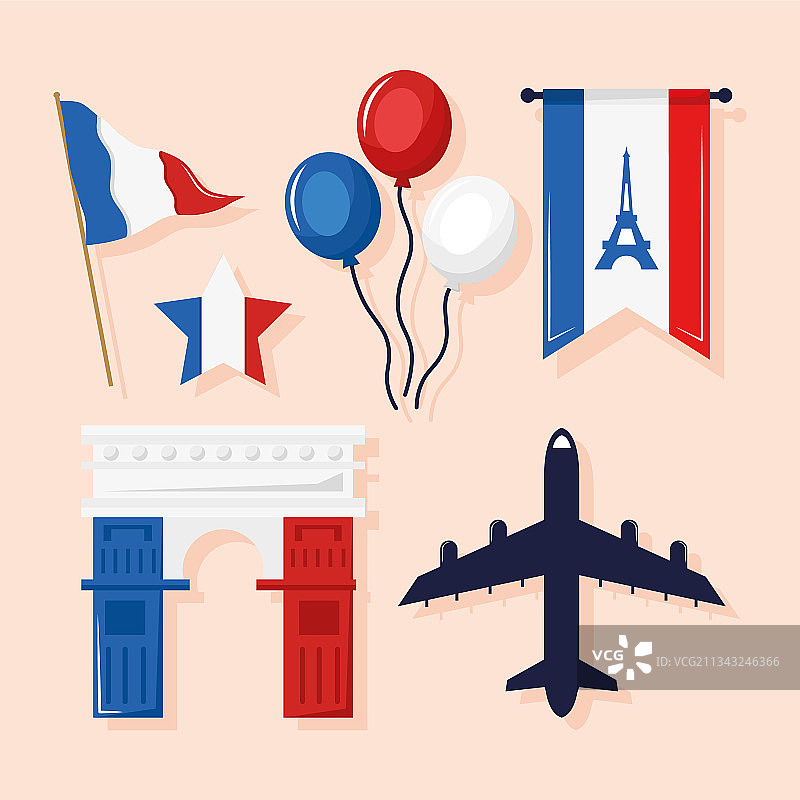 巴士底日快乐图标合集图片素材