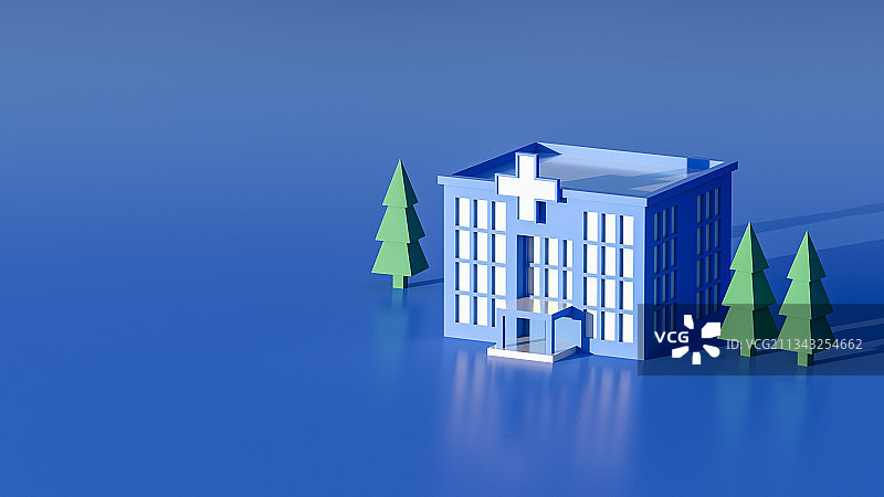 3D渲染医院大楼医疗元素极简风格插图图片素材