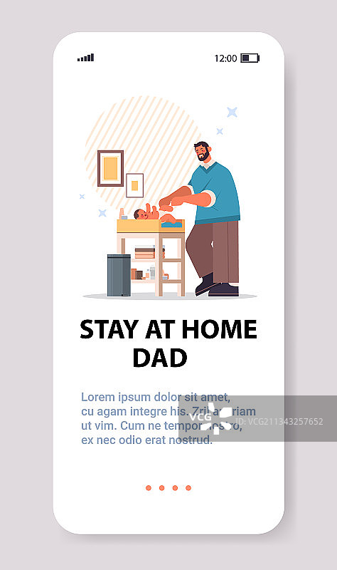 年轻父亲给小儿子换尿布图片素材