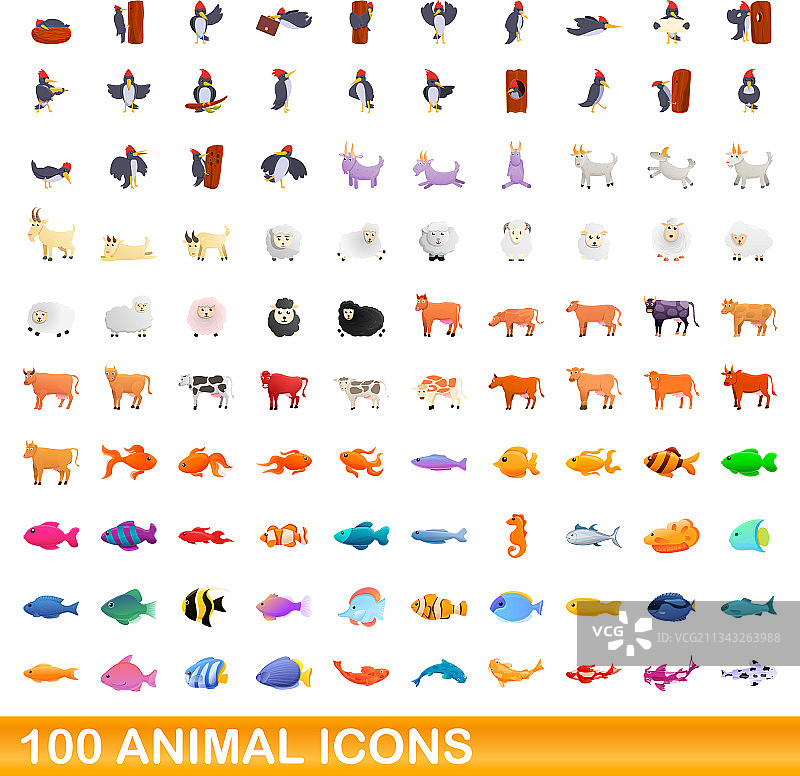 100个动物图标卡通风格图片素材