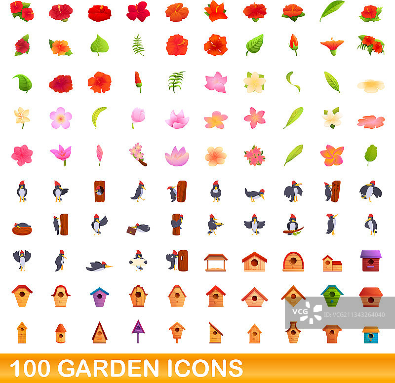 100个花园图标卡通风格合集图片素材
