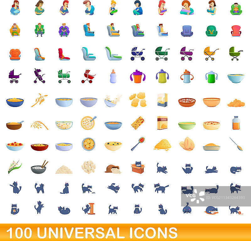 100个通用图标设定卡通风格图片素材