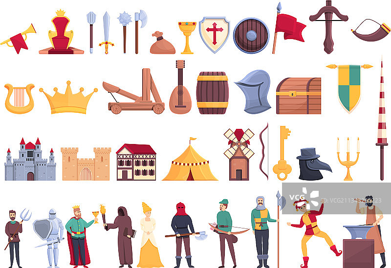 中世纪图标卡通风格图片素材