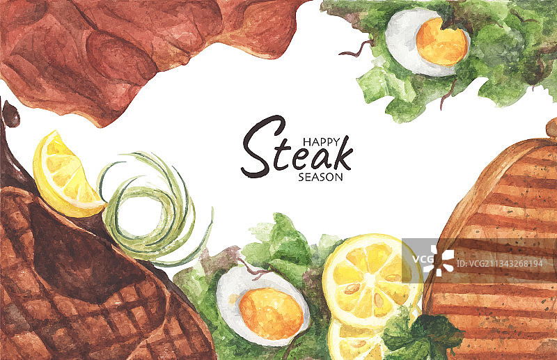 烤牛排和煮鸡蛋沙拉图片素材