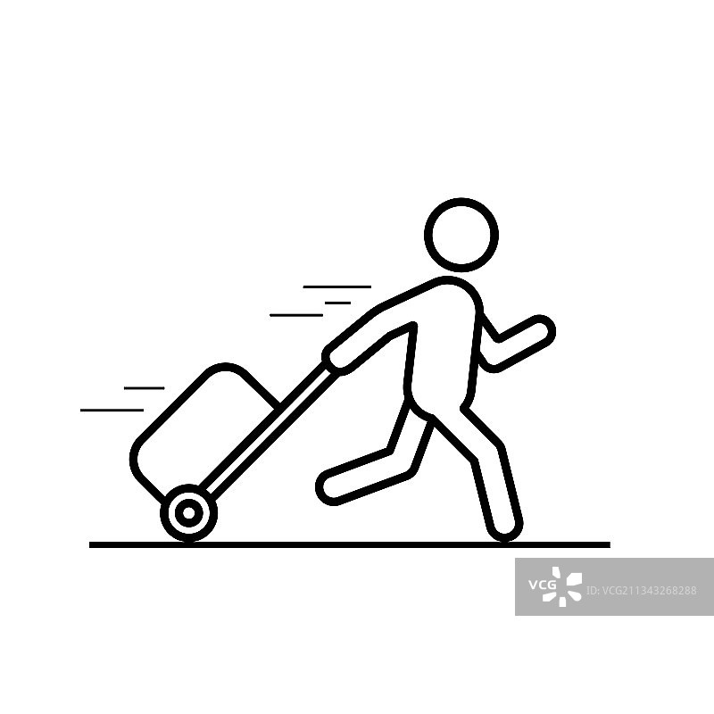 男人拿着包的线条图标匆匆忙忙地跑着图片素材