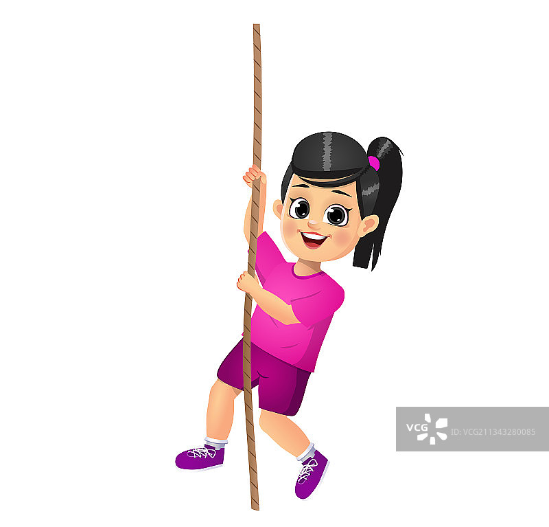 攀爬绳索的可爱女孩图片素材