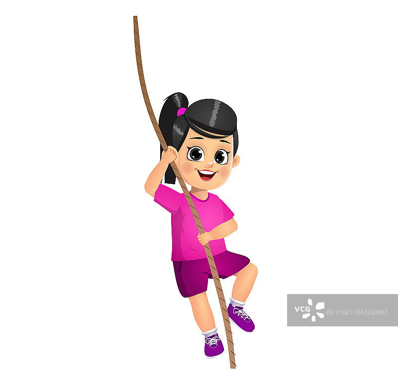 攀爬绳索的可爱女孩图片素材