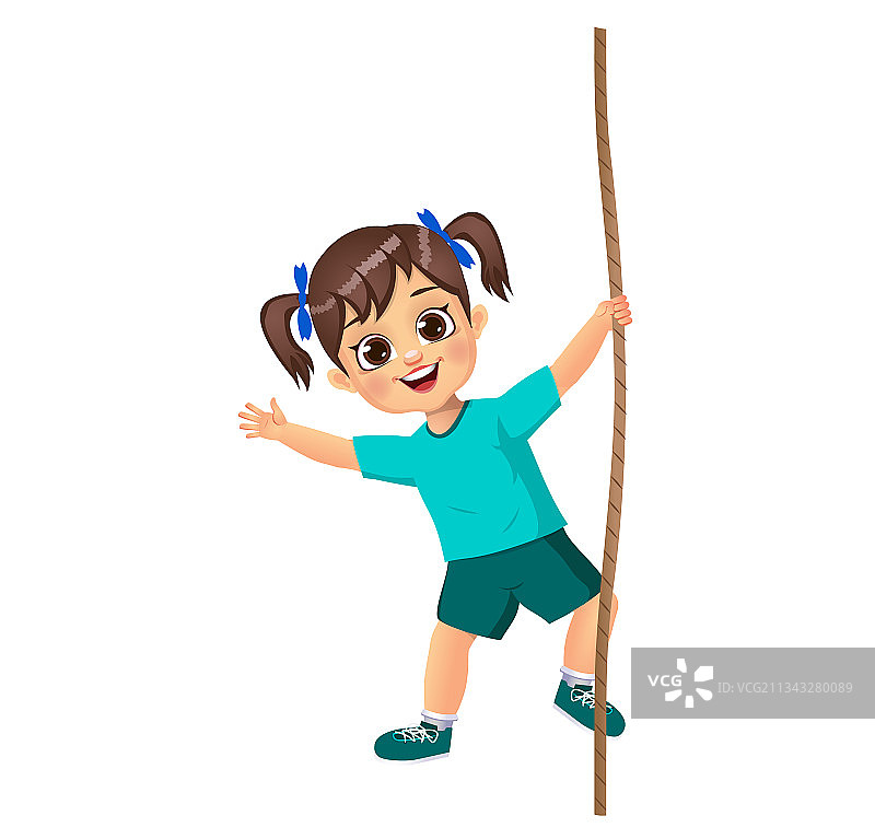 攀爬绳索的可爱女孩图片素材