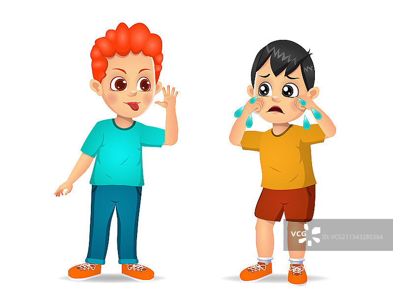 男孩对男孩做鬼脸，直到他哭图片素材