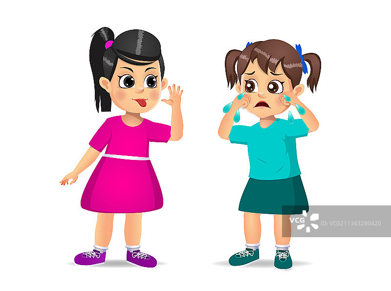 女孩对女孩做鬼脸直到她哭泣图片素材