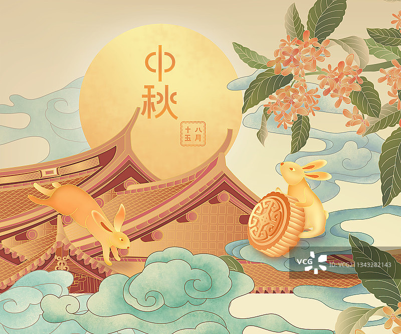 中秋兔子插画背景图片素材