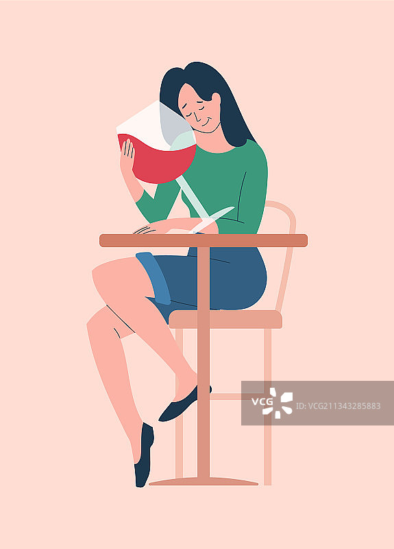 坐着并抱着东西的年轻悲伤女性图片素材