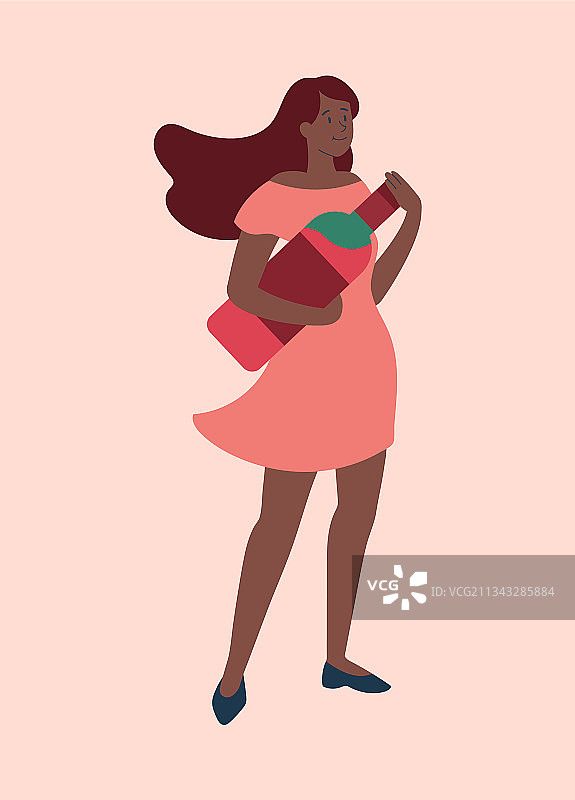 年轻女人拿着大物件站立图片素材