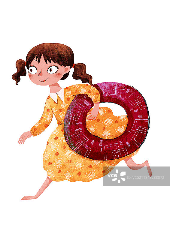 人物插画系列-带着游泳圈的女孩图片素材