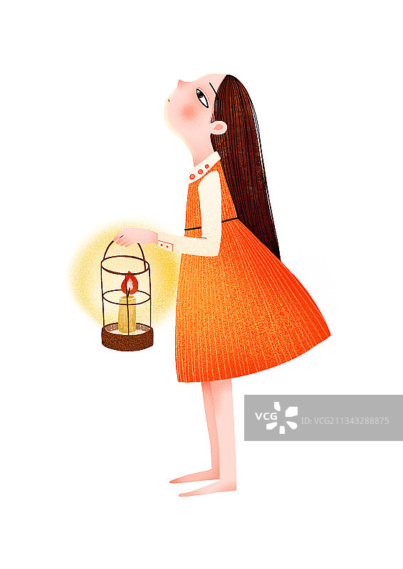 人物插画系列-提着灯笼的红裙子女孩图片素材