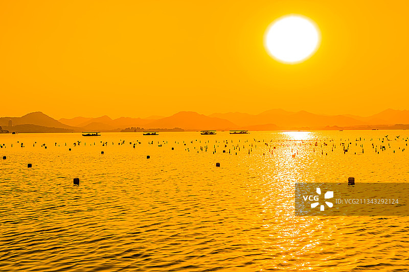浙江杭州西湖黄昏夕阳日落景观图片素材