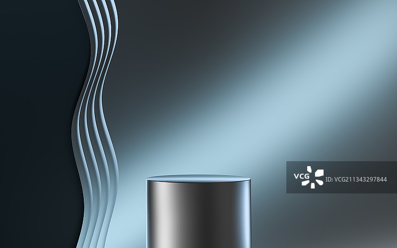 金属曲面背景与展示台 3D渲染图片素材