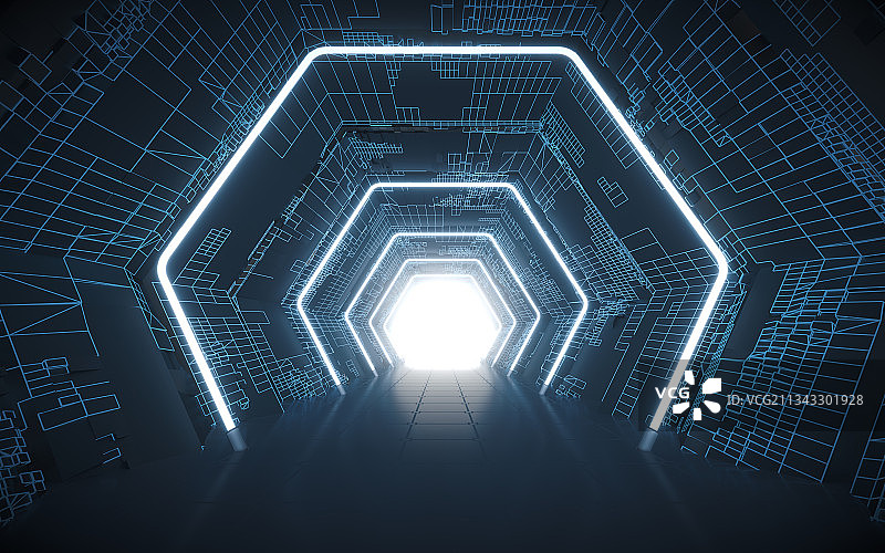科技感隧道 3D渲染图片素材
