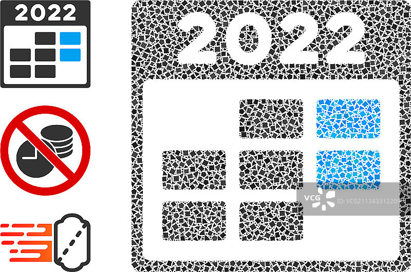 不规则的2022年周历图标拼贴图片素材