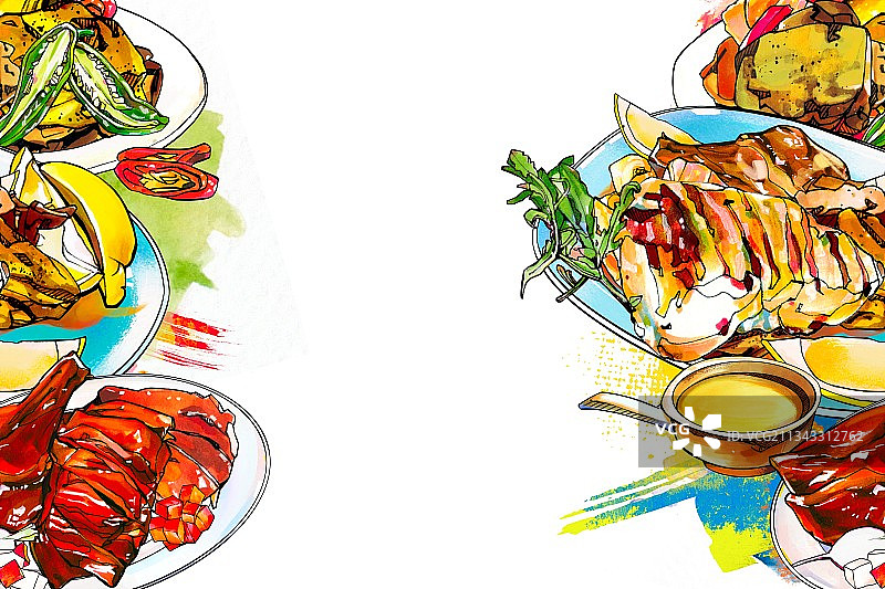 非洲美食手绘插画 鸡肉安哥拉姆安巴鸡 莫桑比克霹雳鸡 柠檬图片素材